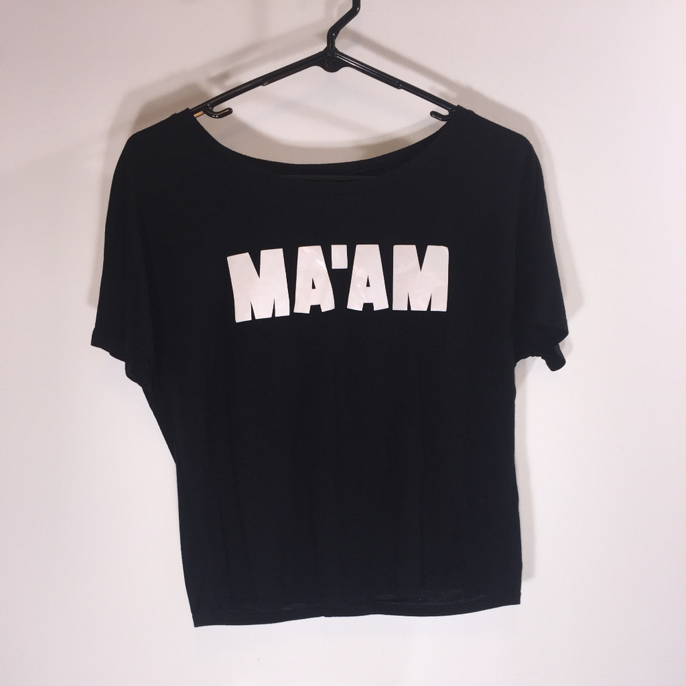 Black and White Open Back MA’AM Crop Top